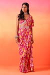 Buy_Seema Thukral_Pink Crepe Print Floral Sweetheart Neck Pre-stitched Bloom Saree With Blouse _Online_at_Aza_Fashions