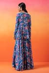 Seema Thukral_Blue Crepe Print Floral V Neck Tunic With Sharara _Online_at_Aza_Fashions