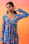 Shop_Seema Thukral_Blue Crepe Print Floral V Neck Tunic With Sharara _at_Aza_Fashions