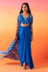 Buy_Seema Thukral_Blue Cami Top And Skirt Georgette Print Floral Top V Neck Cape & Set _at_Aza_Fashions