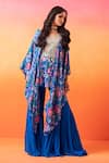 Buy_Seema Thukral_Blue Kaftan Printed Crepe Floral U Neck With Gharara _Online_at_Aza_Fashions