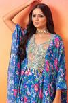 Shop_Seema Thukral_Blue Kaftan Printed Crepe Floral U Neck With Gharara _at_Aza_Fashions