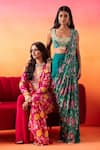 Seema Thukral_Green Blouse And Pallu Printed Crepe Floral Pre-stitched & Skirt Set _Online_at_Aza_Fashions