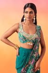 Buy_Seema Thukral_Green Blouse And Pallu Printed Crepe Floral Pre-stitched & Skirt Set _Online_at_Aza_Fashions