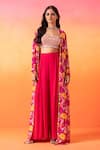 Buy_Seema Thukral_Pink Blouse And Pant Georgette Print Floral Blouse Sweetheart Neck Jacket & Set _at_Aza_Fashions