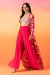 Buy_Seema Thukral_Pink Blouse And Pant Georgette Print Floral Blouse Sweetheart Neck Jacket & Set _Online_at_Aza_Fashions