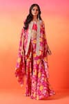 Buy_Seema Thukral_Pink Cape And Gharara Printed Crepe Floral Cape Round & Set _at_Aza_Fashions