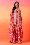 Seema Thukral_Pink Cape And Gharara Printed Crepe Floral Cape Round & Set _Online_at_Aza_Fashions