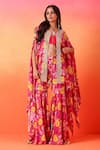 Buy_Seema Thukral_Pink Cape And Gharara Printed Crepe Floral Cape Round & Set _Online_at_Aza_Fashions