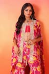 Shop_Seema Thukral_Pink Cape And Gharara Printed Crepe Floral Cape Round & Set _Online_at_Aza_Fashions