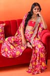 Seema Thukral_Pink Cape And Gharara Printed Crepe Floral Cape Round & Set _at_Aza_Fashions