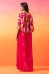 Shop_Seema Thukral_Pink Blouse Georgette Print Floral Blouse V Neck Cape And Skirt Set_at_Aza_Fashions