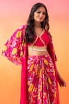 Buy_Seema Thukral_Pink Blouse Georgette Print Floral Blouse V Neck Cape And Skirt Set_Online_at_Aza_Fashions