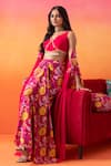 Shop_Seema Thukral_Pink Blouse Georgette Print Floral Blouse V Neck Cape And Skirt Set_Online_at_Aza_Fashions