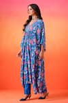 Buy_Seema Thukral_Blue Kaftan Printed Crepe Floral V Neck With Pant _Online_at_Aza_Fashions