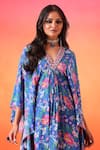 Shop_Seema Thukral_Blue Kaftan Printed Crepe Floral V Neck With Pant _Online_at_Aza_Fashions