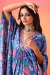 Seema Thukral_Blue Kaftan Printed Crepe Floral V Neck With Pant _at_Aza_Fashions