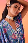 Shop_Seema Thukral_Blue Crepe Print Floral V Neck Draped Kaftan _Online_at_Aza_Fashions