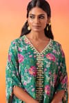 Seema Thukral_Green Crepe Print Floral V Neck Flower Kaftan With Gharara _Online_at_Aza_Fashions