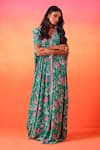 Buy_Seema Thukral_Green Crepe Print Floral V Neck Flower Kaftan _Online_at_Aza_Fashions