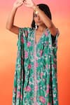 Shop_Seema Thukral_Green Crepe Print Floral V Neck Flower Kaftan _at_Aza_Fashions