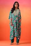 Buy_Seema Thukral_Green Kaftan Printed Crepe Floral Round Neck Bloom With Pant _at_Aza_Fashions