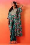 Seema Thukral_Green Kaftan Printed Crepe Floral Round Neck Bloom With Pant _Online_at_Aza_Fashions