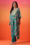 Buy_Seema Thukral_Green Kaftan Printed Crepe Floral Round Neck Bloom With Pant _Online_at_Aza_Fashions