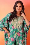 Shop_Seema Thukral_Green Kaftan Printed Crepe Floral Round Neck Bloom With Pant _Online_at_Aza_Fashions