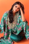 Seema Thukral_Green Kaftan Printed Crepe Floral Round Neck Bloom With Pant _at_Aza_Fashions