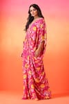 Shop_Seema Thukral_Pink Crepe Print Floral V Neck Flower Bloom Kaftan _Online_at_Aza_Fashions