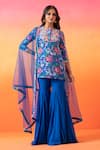 Buy_Seema Thukral_Blue Kurta Printed Crepe Floral Round Neck And Gharara Set _at_Aza_Fashions