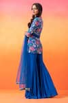 Shop_Seema Thukral_Blue Kurta Printed Crepe Floral Round Neck And Gharara Set _at_Aza_Fashions