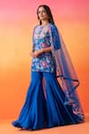 Seema Thukral_Blue Kurta Printed Crepe Floral Round Neck And Gharara Set _Online_at_Aza_Fashions