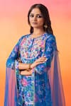 Buy_Seema Thukral_Blue Kurta Printed Crepe Floral Round Neck And Gharara Set _Online_at_Aza_Fashions