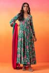 Buy_Seema Thukral_Green Kurta Printed Crepe Floral V Neck Anarkali Set _at_Aza_Fashions