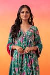 Shop_Seema Thukral_Green Kurta Printed Crepe Floral V Neck Anarkali Set _Online_at_Aza_Fashions