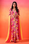 Buy_Seema Thukral_Pink Kurta Printed Crepe Floral V Neck Bloom Set _at_Aza_Fashions