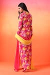 Shop_Seema Thukral_Pink Kurta Printed Crepe Floral V Neck Bloom Set _at_Aza_Fashions