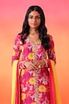 Buy_Seema Thukral_Pink Kurta Printed Crepe Floral V Neck Bloom Set _Online_at_Aza_Fashions