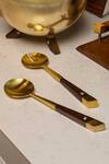 Buy_Elm & Oak_Brown Mango Wood And Brass Marigold Salad Servers Set Of 2_at_Aza_Fashions
