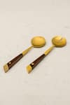 Shop_Elm & Oak_Brown Mango Wood And Brass Marigold Salad Servers Set Of 2_at_Aza_Fashions