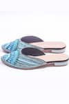 Soleart_Blue Embroidery Bead Hand Mules _Online_at_Aza_Fashions