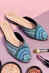 Buy_Soleart_Blue Embroidery Bead Hand Mules _at_Aza_Fashions