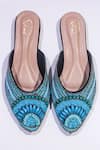 Shop_Soleart_Blue Embroidery Bead Hand Mules _at_Aza_Fashions