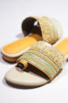 Shop_Soleart_Yellow Embroidery Oceanic Faery Strap Sliders_Online_at_Aza_Fashions