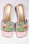 Shop_Soleart_Pink Embroidery Spring Lotus Sliders_at_Aza_Fashions