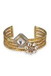 Vasundhara_Gold Plated Crystals, Diamonds Geometric Kundan And Cubic Zirconia Bracelet _Online_at_Aza_Fashions