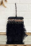 Kainiche by Mehak_Black Embellished Feather Box Clutch _Online_at_Aza_Fashions