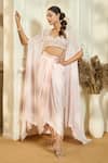 Buy_Aariyana Couture_Peach Bustier And Cape Viscose Organza Embroidered Border & Draped Skirt Set _at_Aza_Fashions